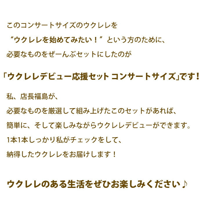 ウクレレ 初心者セット 入門セット 初心者 セット 厳選6点 コンサート マホガニー チューナー ケース 教則本 交換弦 動画 送料無料 [u]